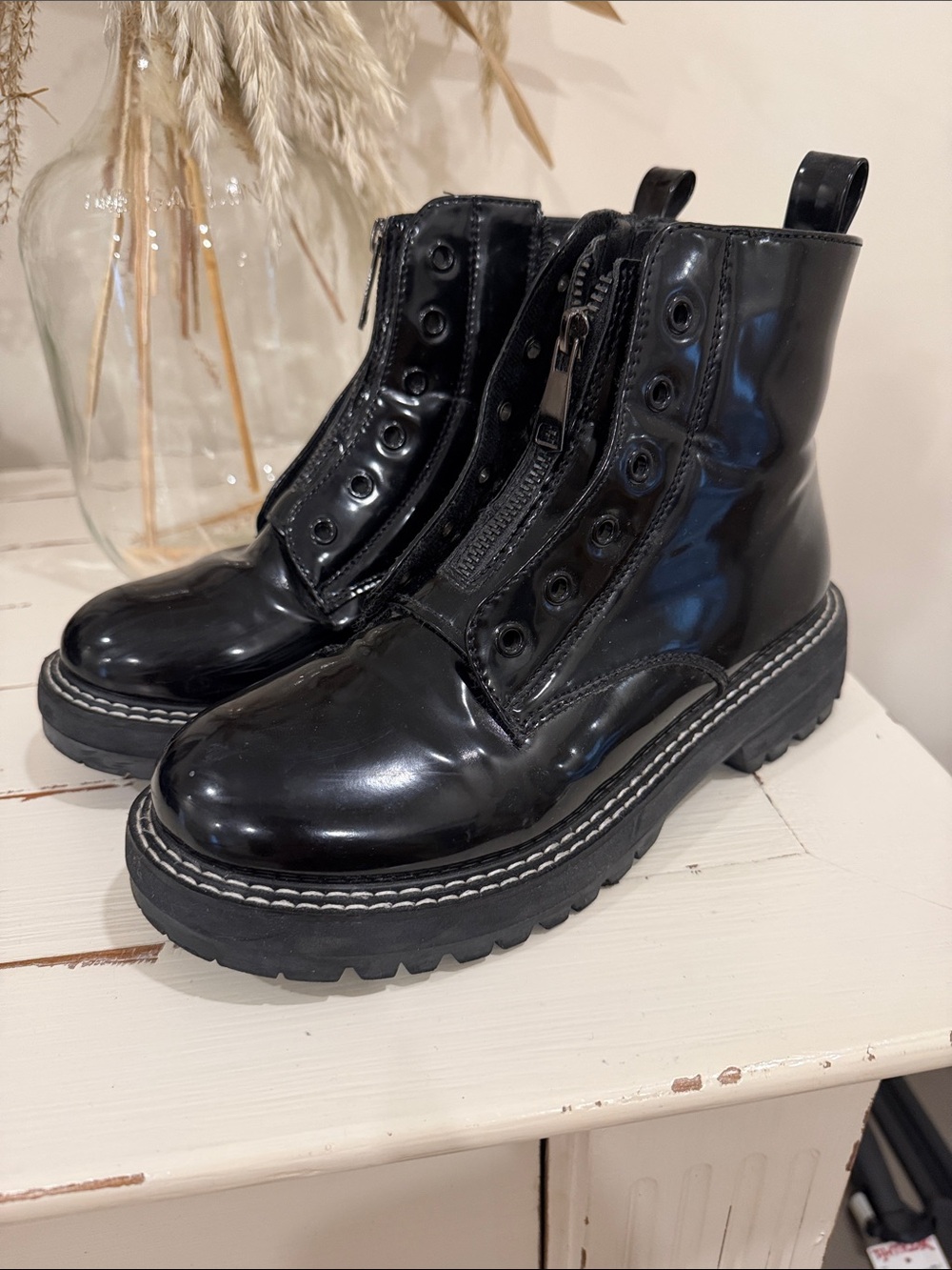 Classic Black Patent Ankle Boots - Women's Booties